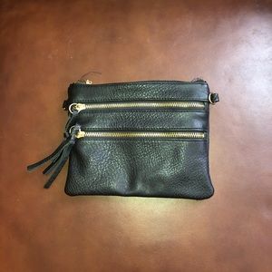 Black faux leather clutch